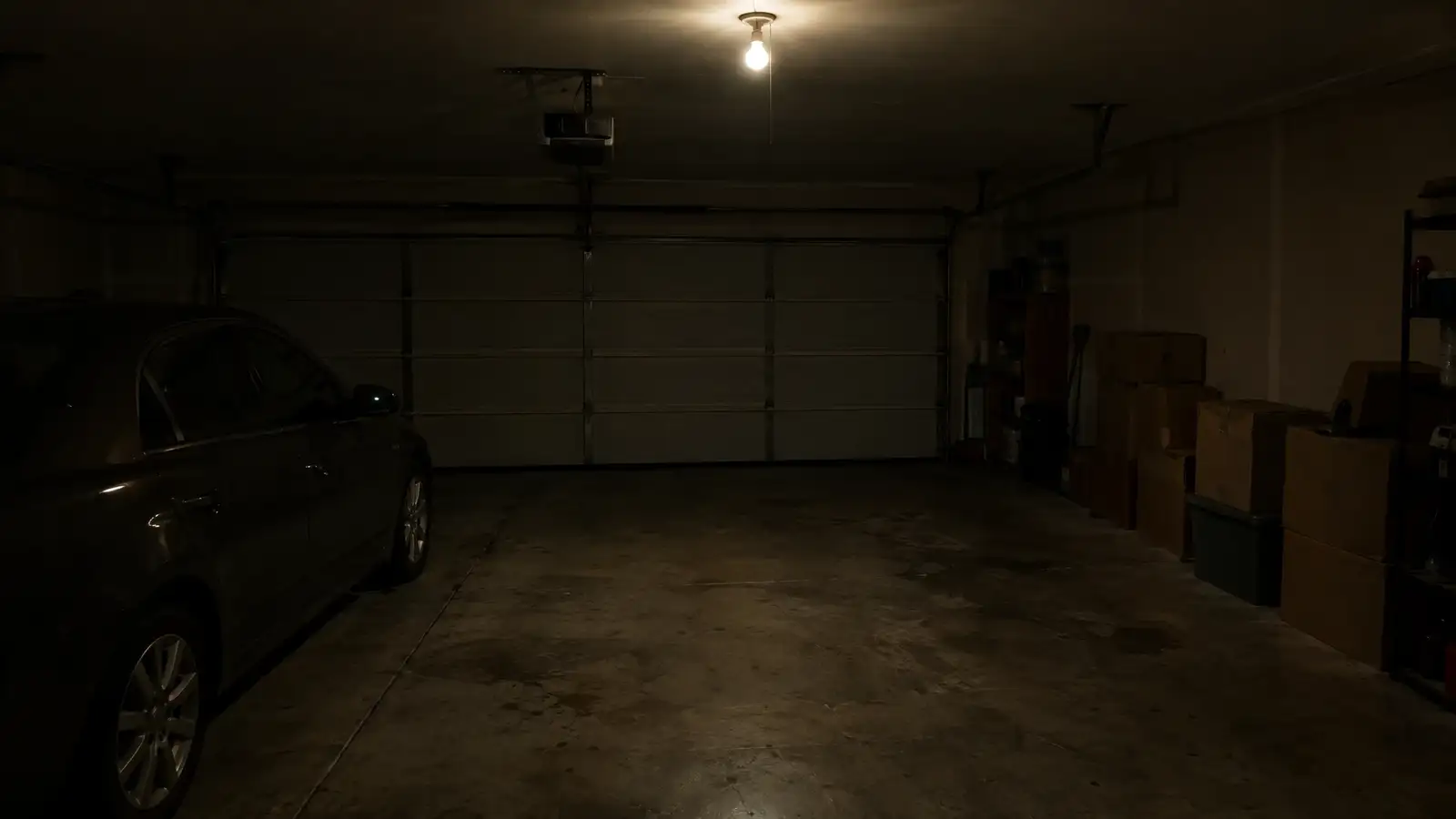 Before: a gloomy garage lit by one bare bulb