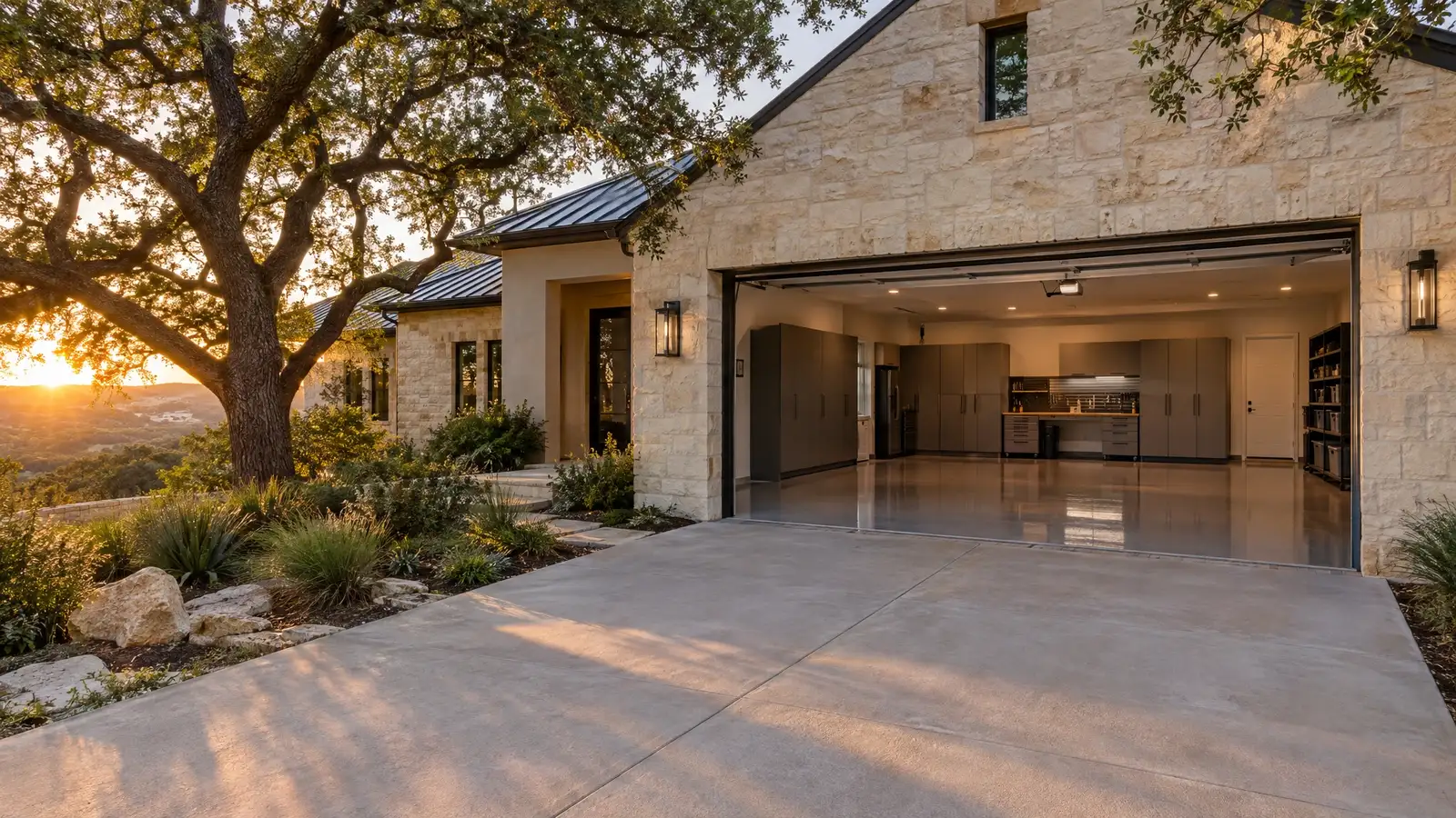 A finished garage on a home in Austin, TX
