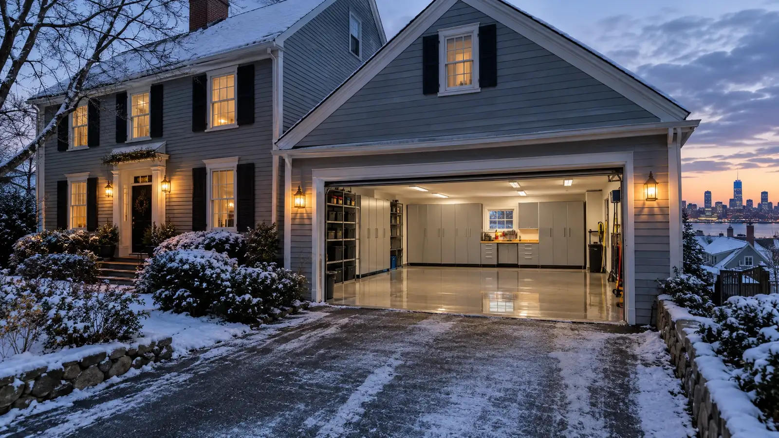 A finished garage on a home in Boston, MA