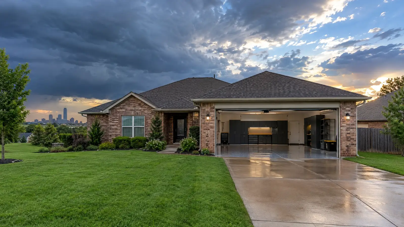 A finished garage on a home in Oklahoma City, OK