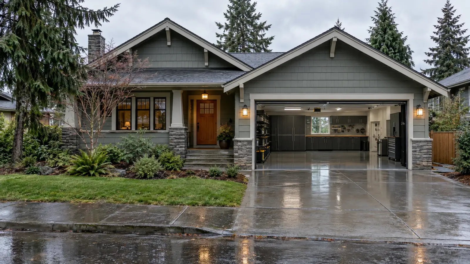 A finished garage on a home in Seattle, WA